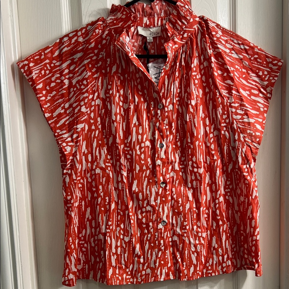 Pinch Blouse Women Large Coral Pattern